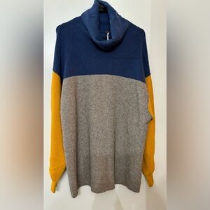 Free People Women Color Block Oversized Slouchy Cozy Turtleneck Sweater Size M